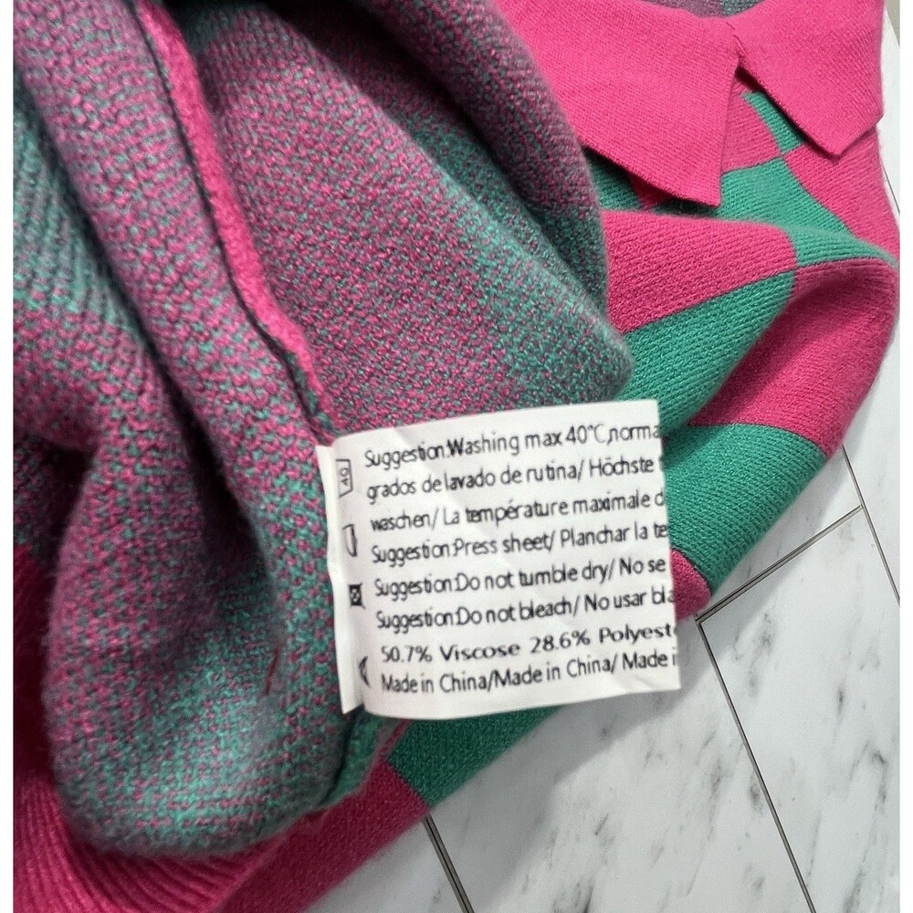 Zeagoo Hot Pink Green Plaid Sweater NEW Womens L Clueless Preppy Prep School - Picture 6 of 10